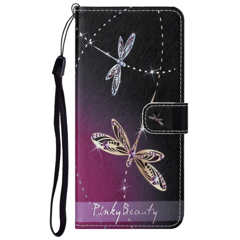 Flip Case Google Pixel 6A Suojaketju Kuori Strappy Dragonflies