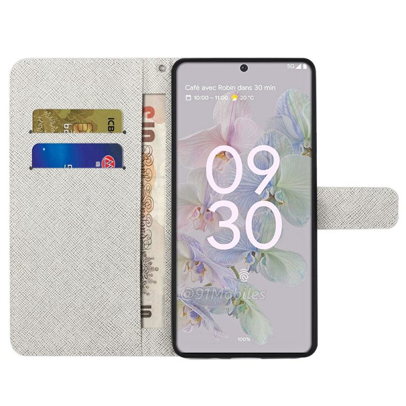 Flip Case Google Pixel 6A Suojaketju Kuori Strappy Dragonflies