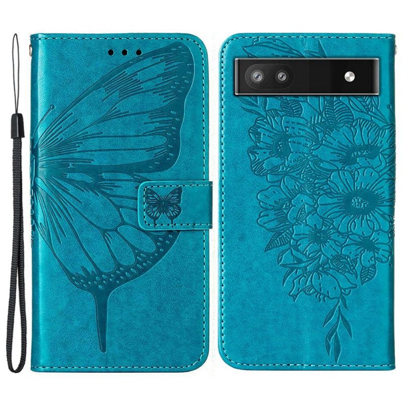 Kotelot Google Pixel 6A Suojaketju Kuori Artistic Butterfly Kaulanauhalla