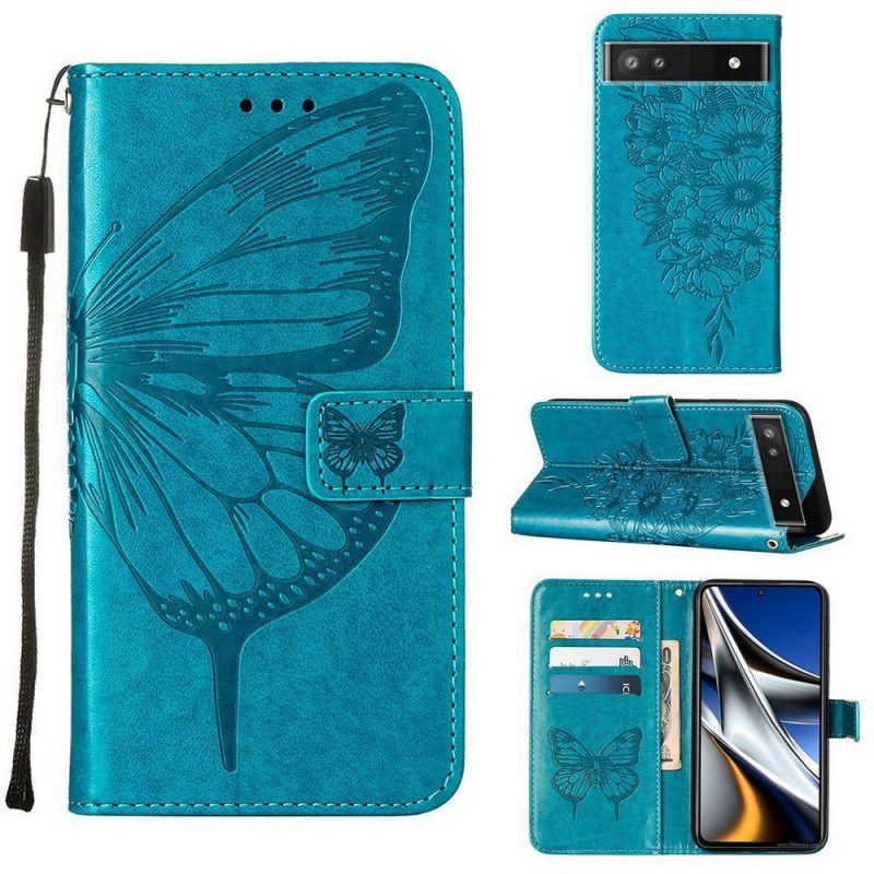 Kotelot Google Pixel 6A Suojaketju Kuori Artistic Butterfly Kaulanauhalla