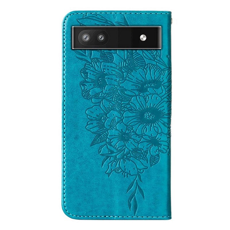 Kotelot Google Pixel 6A Suojaketju Kuori Artistic Butterfly Kaulanauhalla