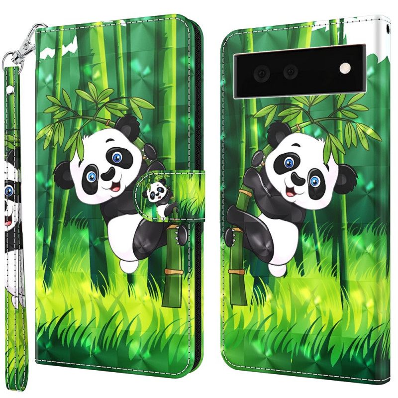 Kotelot Google Pixel 6A Suojaketju Kuori Panda Kaulanauhalla