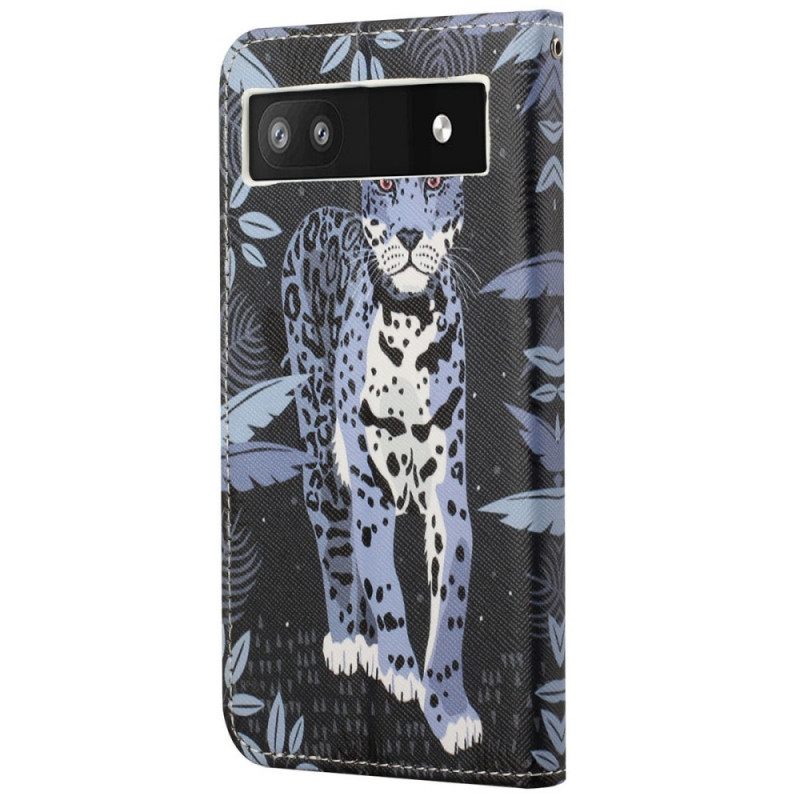 Nahkakotelo Google Pixel 6A Suojaketju Kuori Leopard Hihnalla