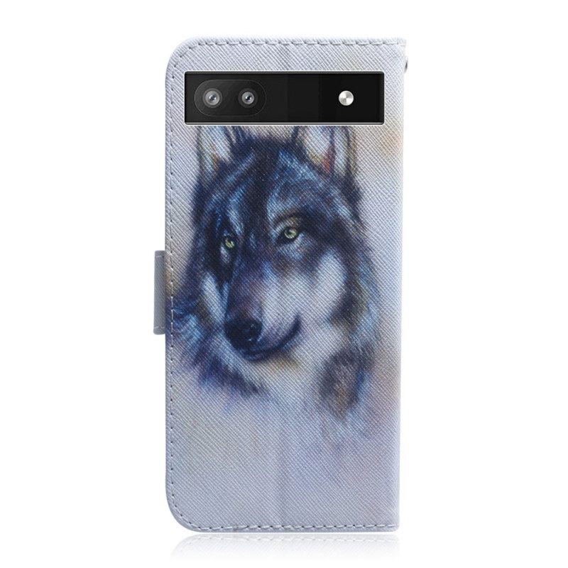 Nahkakotelo Google Pixel 6A Wolf Watercolour