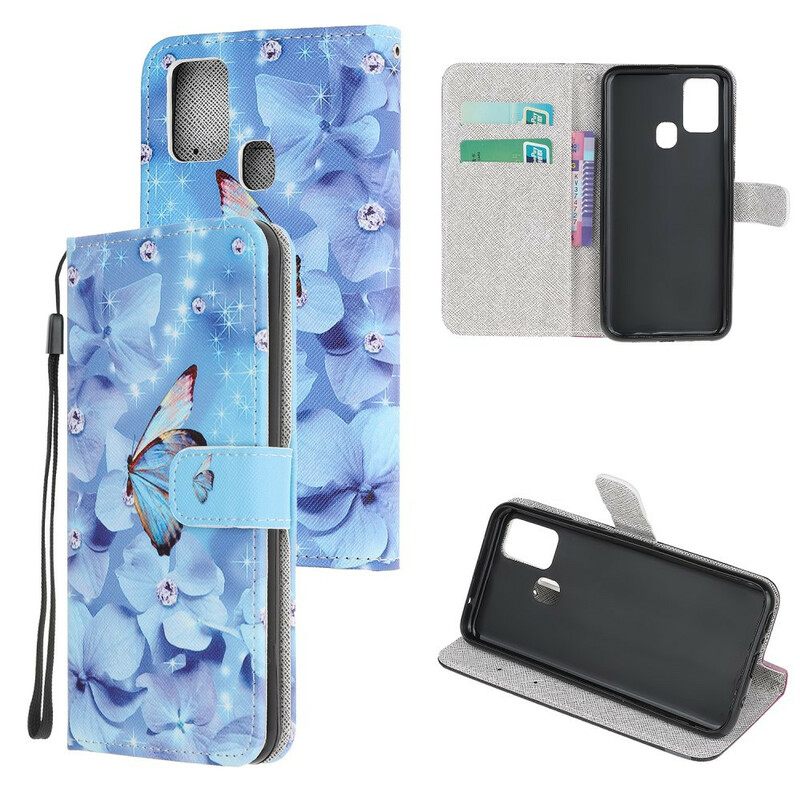 Flip Case OnePlus Nord N100 Suojaketju Kuori Diamond Butterflies Hihnalla