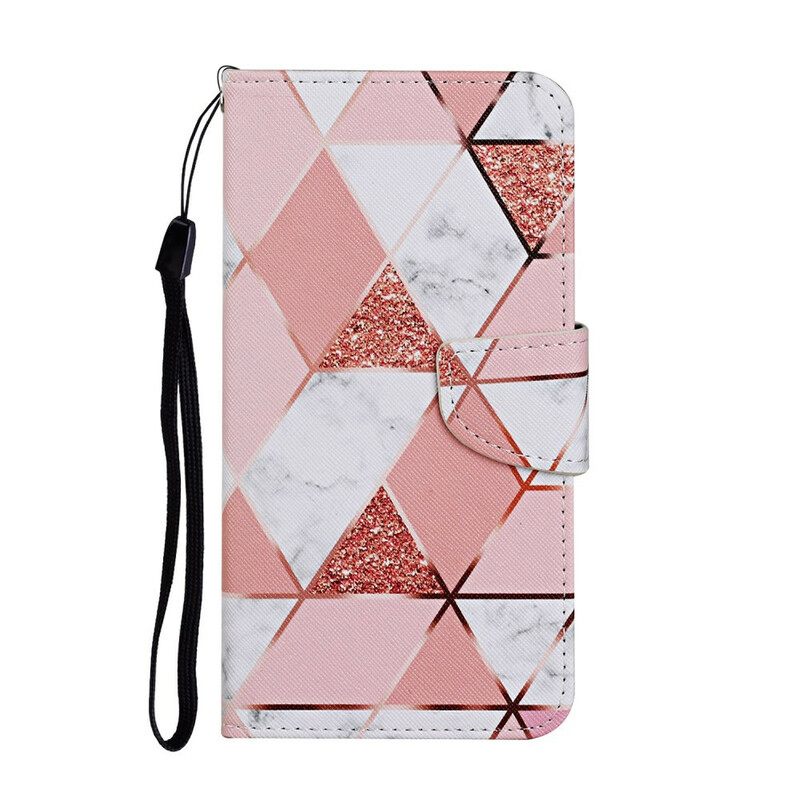 Flip Case Samsung Galaxy S20 FE Marble Ja Paljetteja Kaulanauhalla