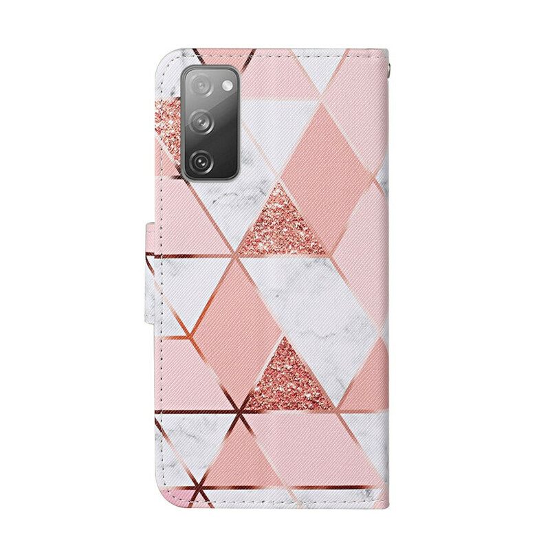 Flip Case Samsung Galaxy S20 FE Marble Ja Paljetteja Kaulanauhalla