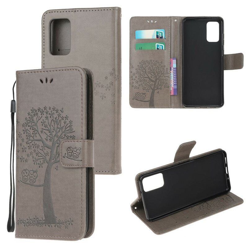 Flip Case Samsung Galaxy S20 FE Suojaketju Kuori Tree Ja Pöllöt Hihnalla