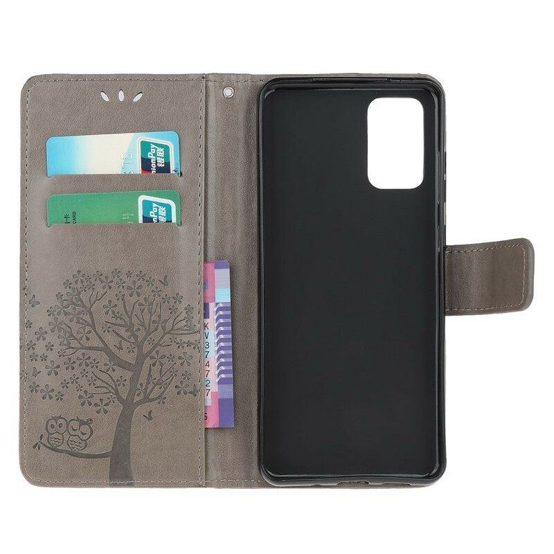 Flip Case Samsung Galaxy S20 FE Suojaketju Kuori Tree Ja Pöllöt Hihnalla