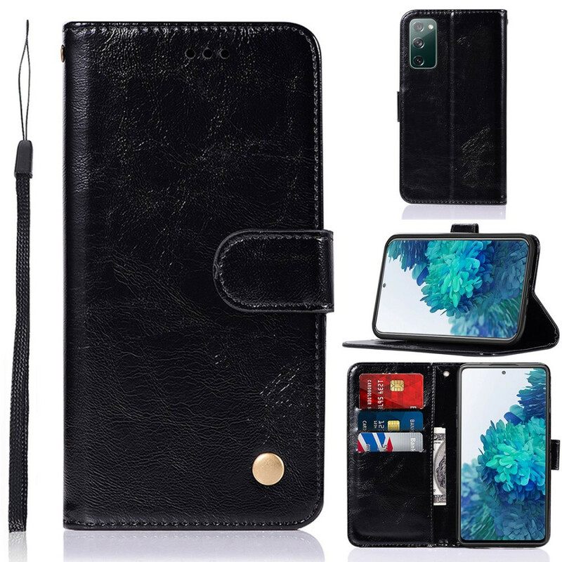 Flip Case Samsung Galaxy S20 FE Suojaketju Kuori Vintage Leather Effect Strappy