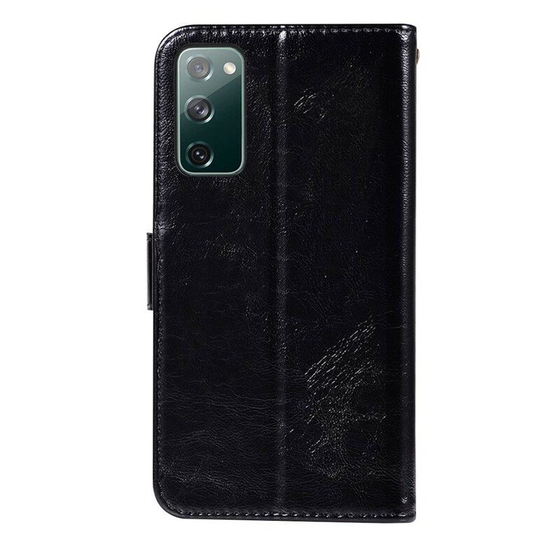 Flip Case Samsung Galaxy S20 FE Suojaketju Kuori Vintage Leather Effect Strappy