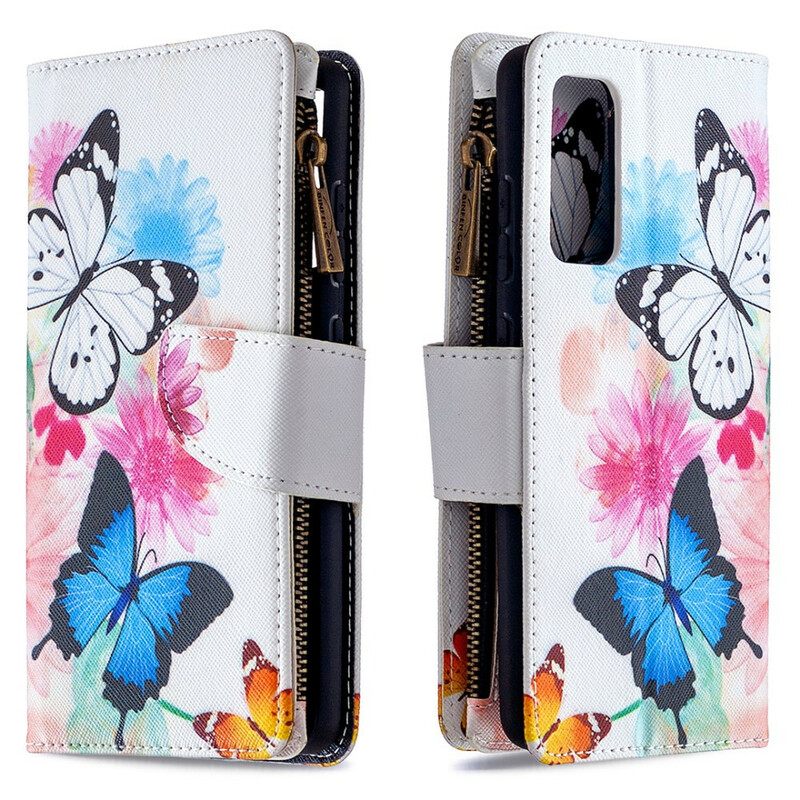 Kotelot Samsung Galaxy S20 FE Butterflies Vetoketjullinen Tasku