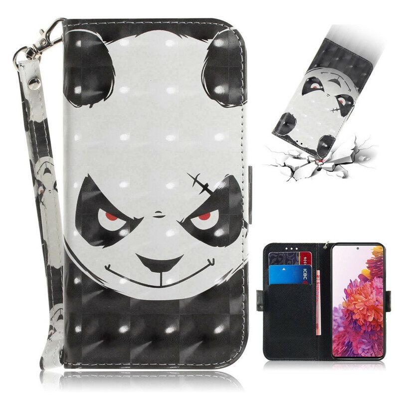 Nahkakotelo Samsung Galaxy S20 FE Suojaketju Kuori Angry Panda Lanyardissa