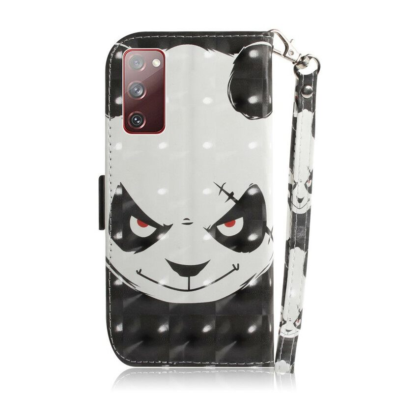 Nahkakotelo Samsung Galaxy S20 FE Suojaketju Kuori Angry Panda Lanyardissa