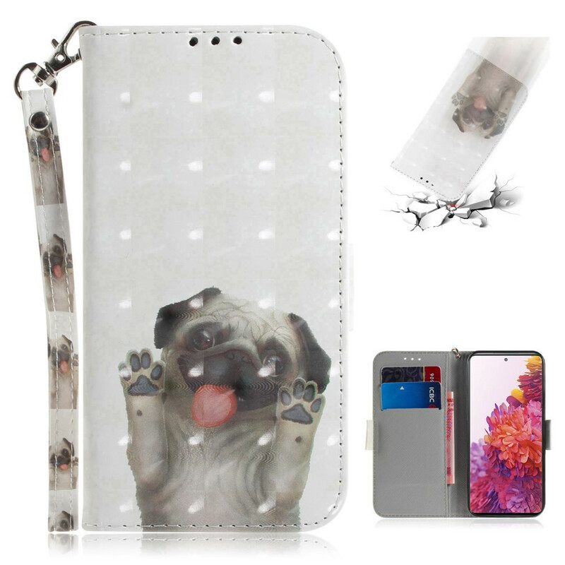 Nahkakotelo Samsung Galaxy S20 FE Suojaketju Kuori Love My Dog In Lanyard