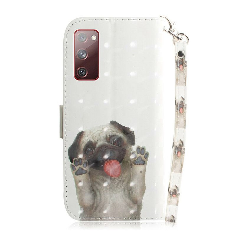 Nahkakotelo Samsung Galaxy S20 FE Suojaketju Kuori Love My Dog In Lanyard