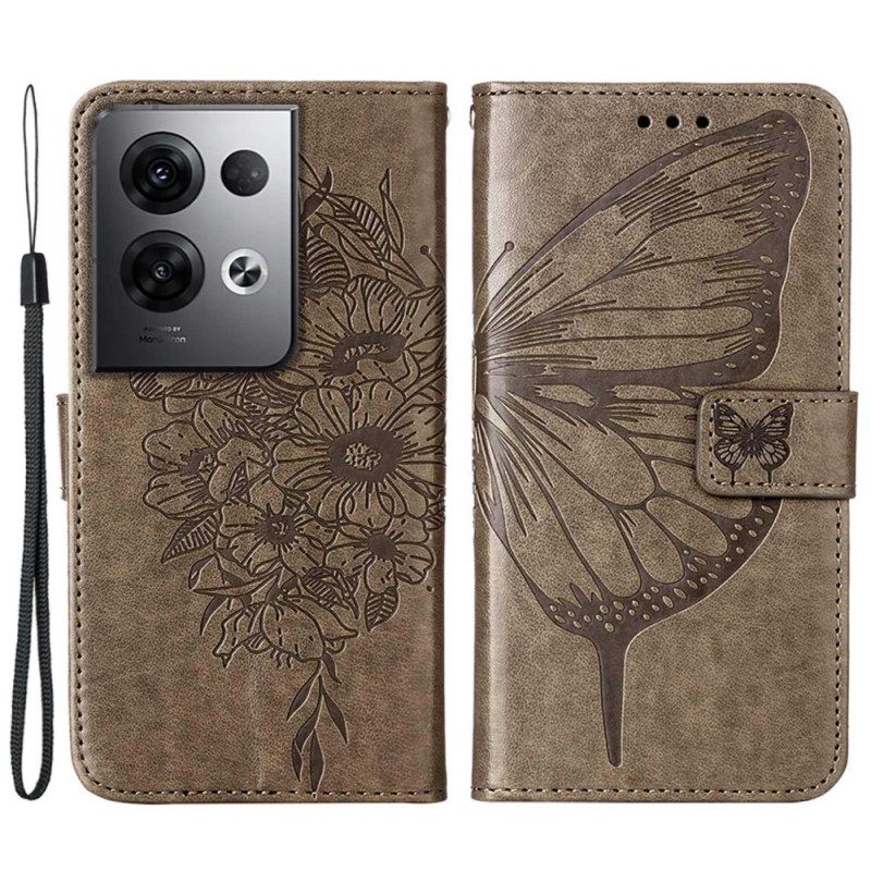 Nahkakotelo Oppo Reno 8 Pro Suojaketju Kuori Baroque Strappy Butterfly