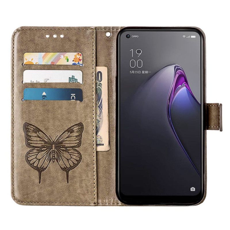 Nahkakotelo Oppo Reno 8 Pro Suojaketju Kuori Baroque Strappy Butterfly