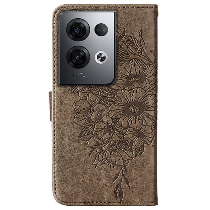 Nahkakotelo Oppo Reno 8 Pro Suojaketju Kuori Baroque Strappy Butterfly