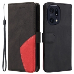 Flip Case Oppo Find X5 Pro Suojaketju Kuori Kaksisävyinen Hihnalla