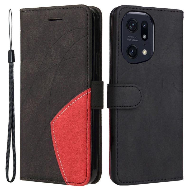 Flip Case Oppo Find X5 Pro Suojaketju Kuori Kaksisävyinen Hihnalla