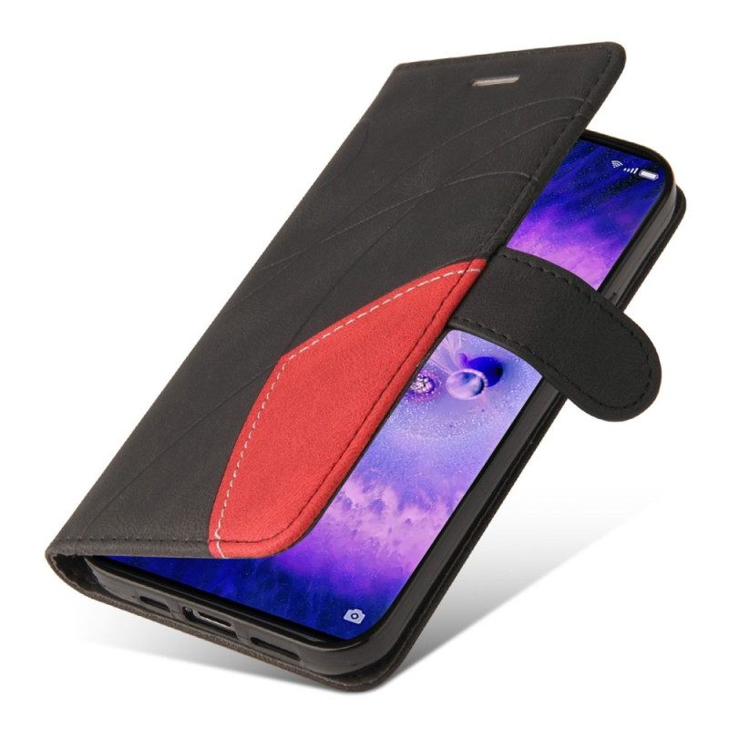 Flip Case Oppo Find X5 Pro Suojaketju Kuori Kaksisävyinen Hihnalla