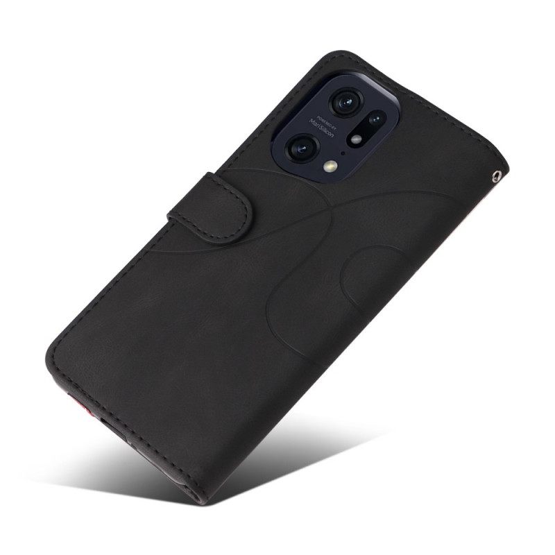 Flip Case Oppo Find X5 Pro Suojaketju Kuori Kaksisävyinen Hihnalla