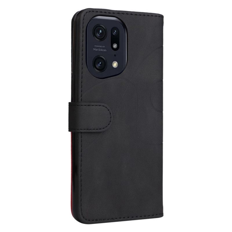 Flip Case Oppo Find X5 Pro Suojaketju Kuori Kaksisävyinen Hihnalla