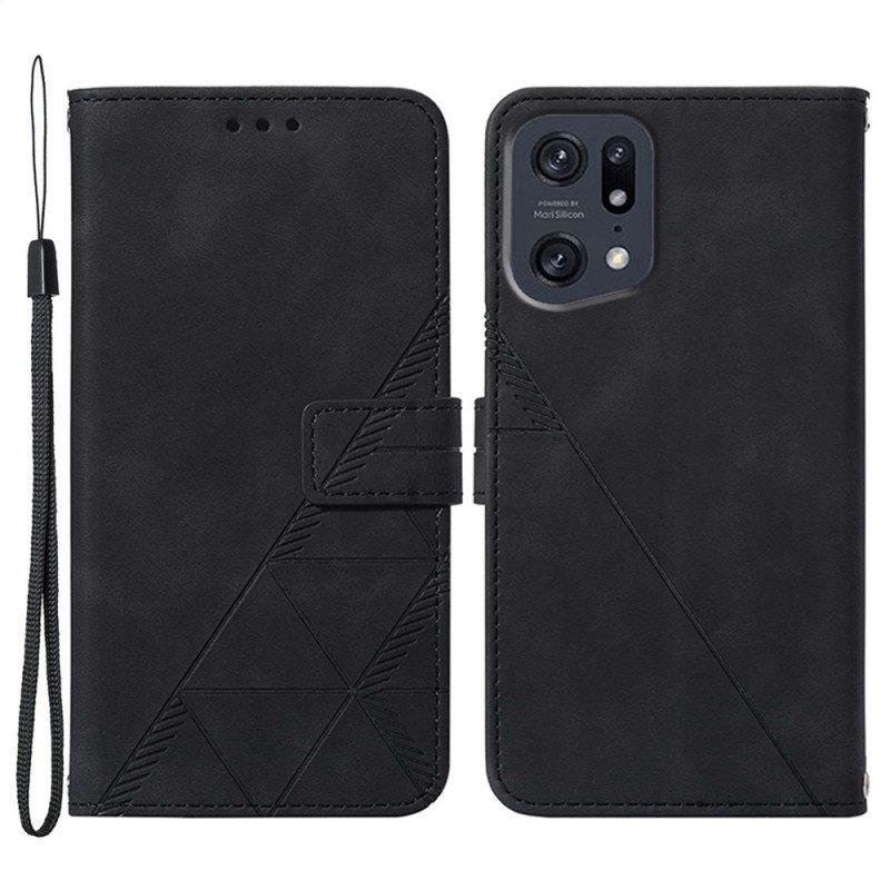 Flip Case Oppo Find X5 Pro Suojaketju Kuori Strappy Triangles