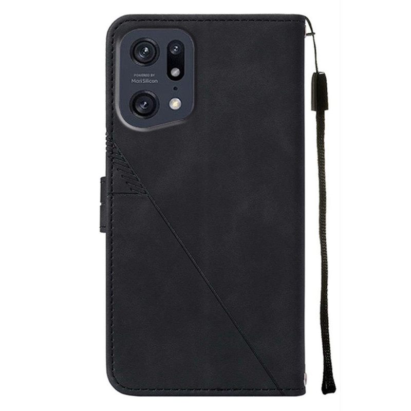 Flip Case Oppo Find X5 Pro Suojaketju Kuori Strappy Triangles