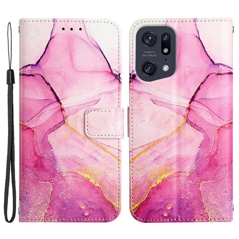 Flip Case Oppo Find X5 Pro Suojaketju Kuori Strip Marble