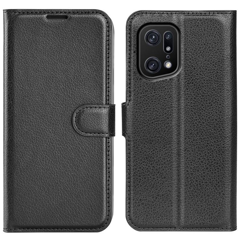 Kotelot Oppo Find X5 Pro Classic Litchi Faux Leather