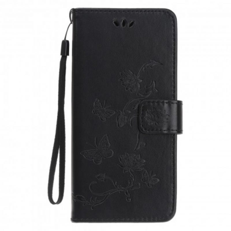 Kotelot Motorola Edge 20 Lite Suojaketju Kuori Butterflies And Flowers Strap