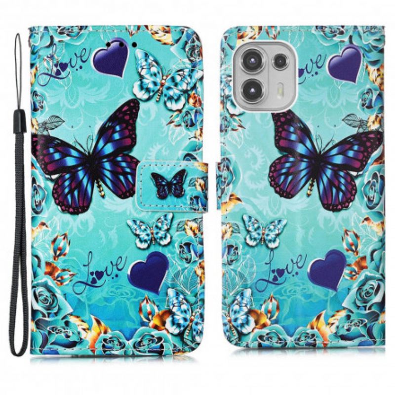 Kotelot Motorola Edge 20 Lite Suojaketju Kuori Love Butterflies In Strap