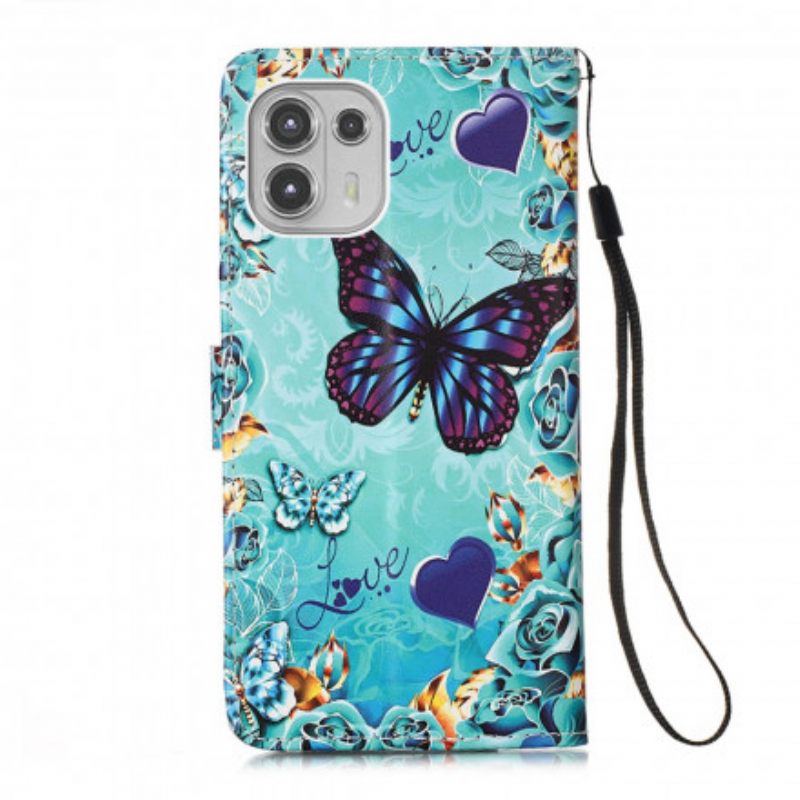 Kotelot Motorola Edge 20 Lite Suojaketju Kuori Love Butterflies In Strap