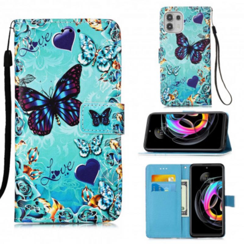 Kotelot Motorola Edge 20 Lite Suojaketju Kuori Love Butterflies In Strap