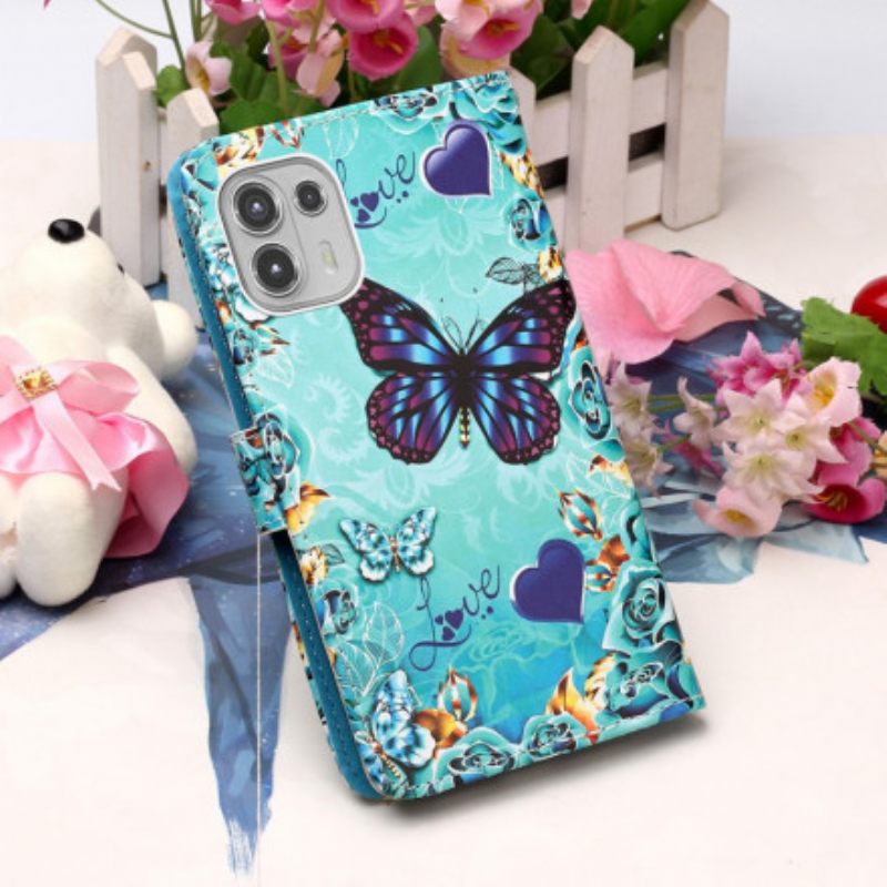 Kotelot Motorola Edge 20 Lite Suojaketju Kuori Love Butterflies In Strap