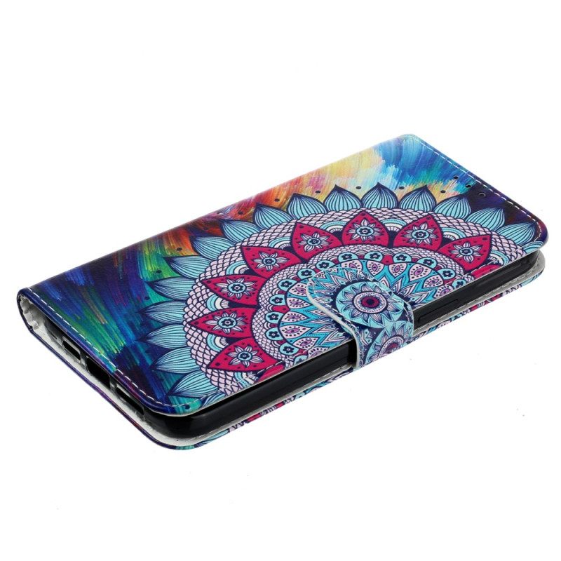 Nahkakotelo iPhone 16 Upea Mandala Hihnalla