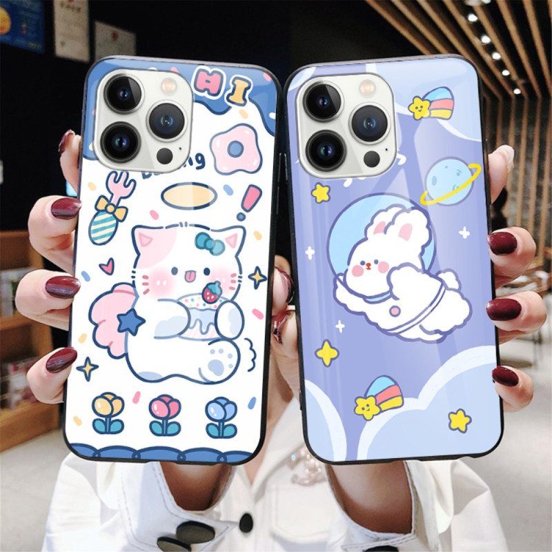 Case iPhone 15 Pro Blue Cat Karkaistu Lasi