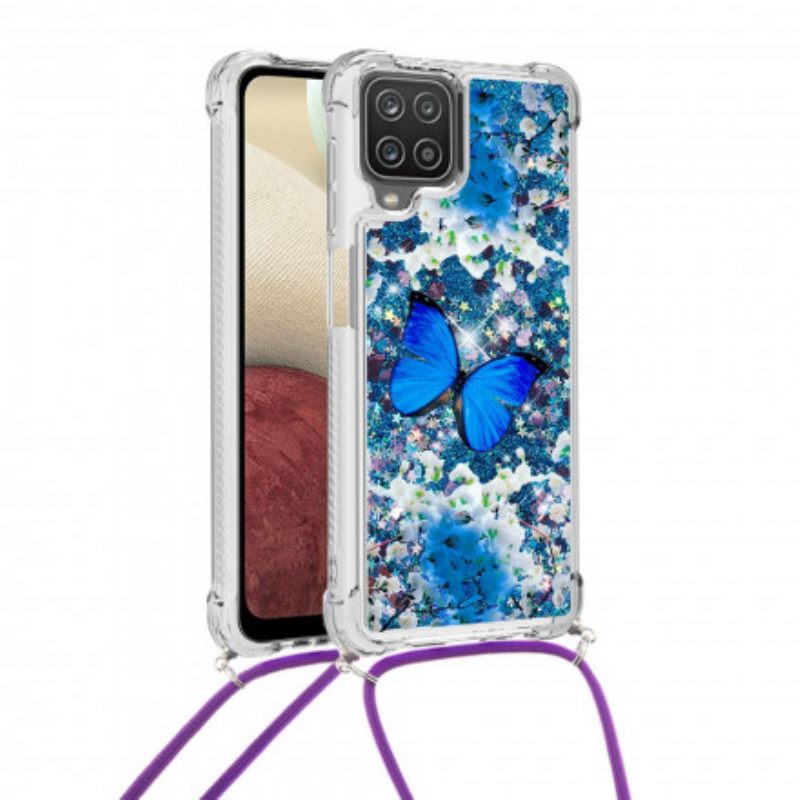 Case Samsung Galaxy A12 / M12 Kiristysnyörillä Butterfly Sequin Kiristysnyöri