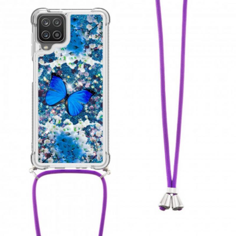 Case Samsung Galaxy A12 / M12 Kiristysnyörillä Butterfly Sequin Kiristysnyöri