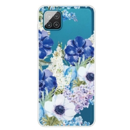 Case Samsung Galaxy A12 / M12 Saumaton Akvarelli Sininen Kukka