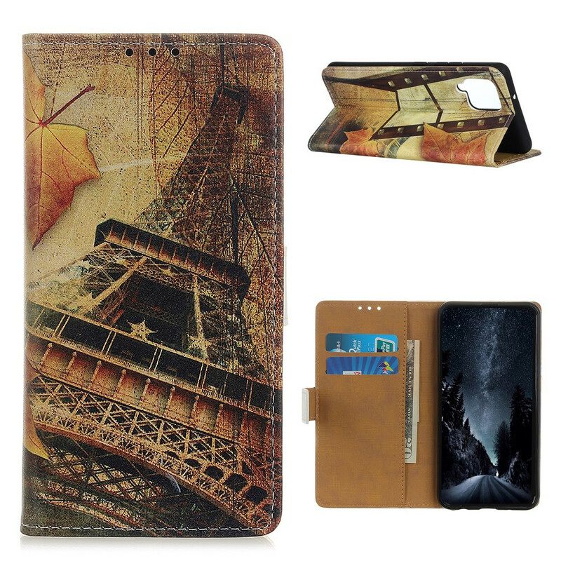 Flip Case Samsung Galaxy A12 / M12 Eiffel-torni Syksyllä