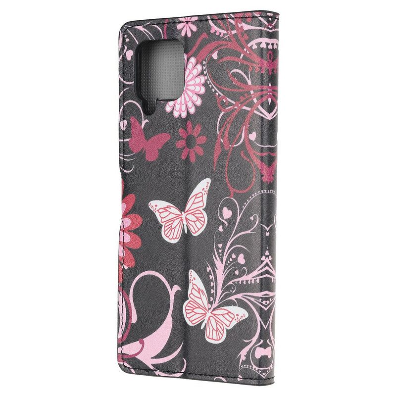 Flip Case Samsung Galaxy A12 / M12 Perhosia Ja Kukkia