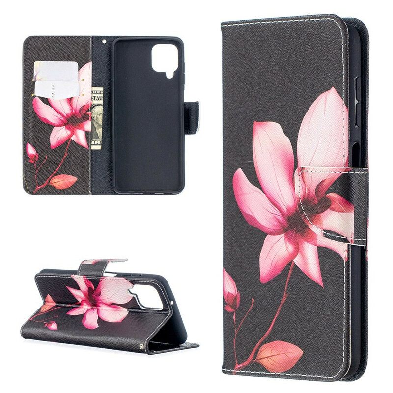 Flip Case Samsung Galaxy A12 / M12 Vaaleanpunainen Kukka