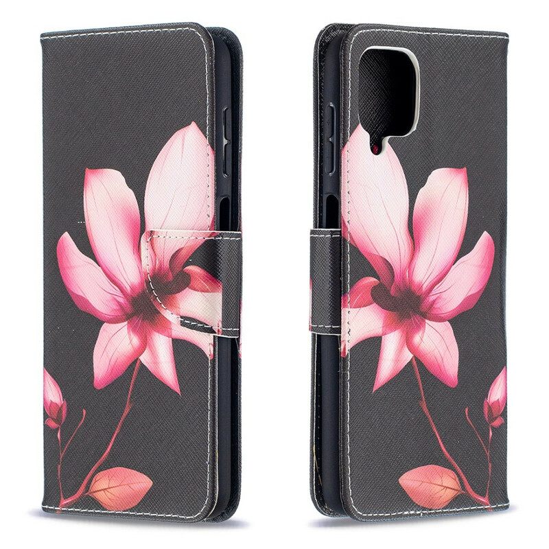 Flip Case Samsung Galaxy A12 / M12 Vaaleanpunainen Kukka