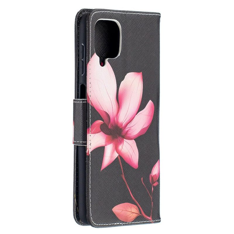 Flip Case Samsung Galaxy A12 / M12 Vaaleanpunainen Kukka