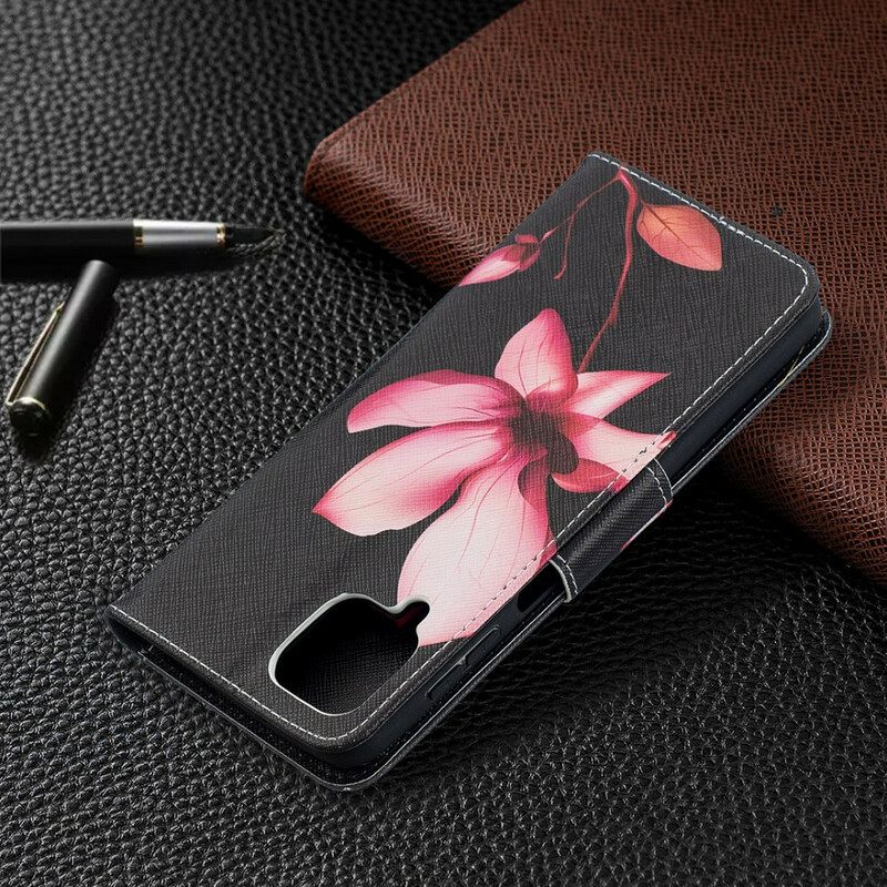 Flip Case Samsung Galaxy A12 / M12 Vaaleanpunainen Kukka