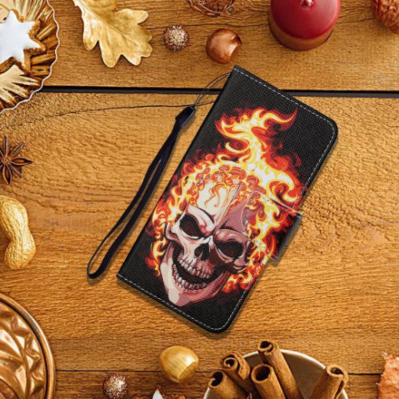 Kotelot Samsung Galaxy A12 / M12 Burning Skull With Lanyard