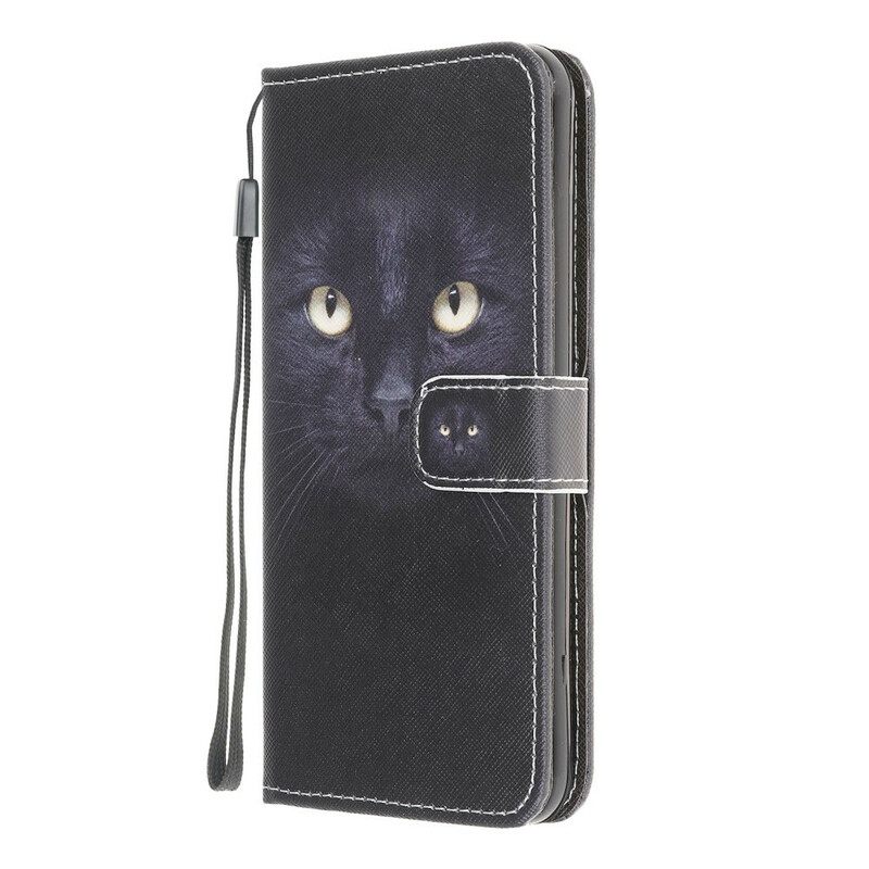 Kotelot Samsung Galaxy A12 / M12 Suojaketju Kuori Black Cat Eyes Hihnalla